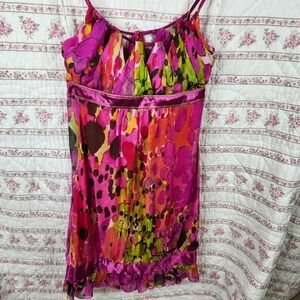 Sue Wong Dress Size 4 Pink Floral Silk Mini Party Cocktail Sleeveless